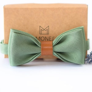 Sage Green Linen Bow Tie for Men or Boy, Pastel Pre Tied Bow Tie for Rustic Wedding, Modern Bow Tie Necktie, Mens Gift