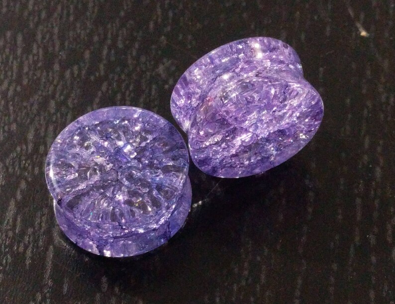 14mm 12mm 16mm 20mm 25mm 18mm 12 58 6mm 8mm 00G Shattered Purple Glass Double Flared Plugs Pair 0G 1 10mm 916 1116