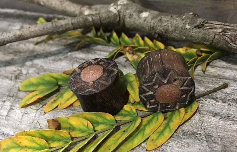 14mm Pair 58 Sono Wood Hand Carved Floral Bows w Circle Plugs Dark Brown Earrings 78 16mm 22mm 916