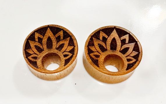 Pair of Jackfruit Wood Sunflower Plugs