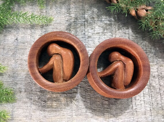 Organic Sawo Wood Lotus Blossom Saddle Plug Sold as a Pair