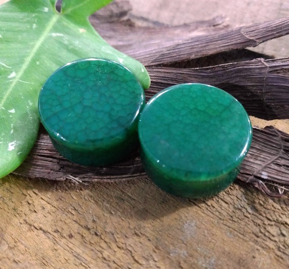 Pair of Natural Green Agate Stone Saddle Plug //// Choose Size ////