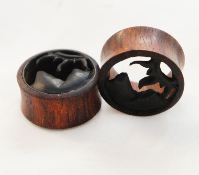 12mm Pair Dark Sono Wood Mountains Sun Tunnels Plugs Earrings 10mm 12 18mm 1116 14mm 00G 58 916 16mm 20mm 1316 25mm 1