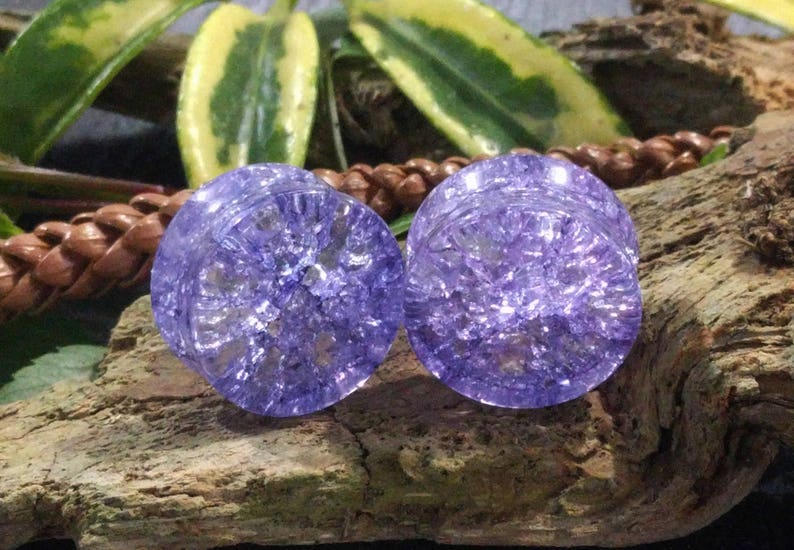 14mm 12mm 16mm 20mm 25mm 18mm 12 58 6mm 8mm 00G Shattered Purple Glass Double Flared Plugs Pair 0G 1 10mm 916 1116