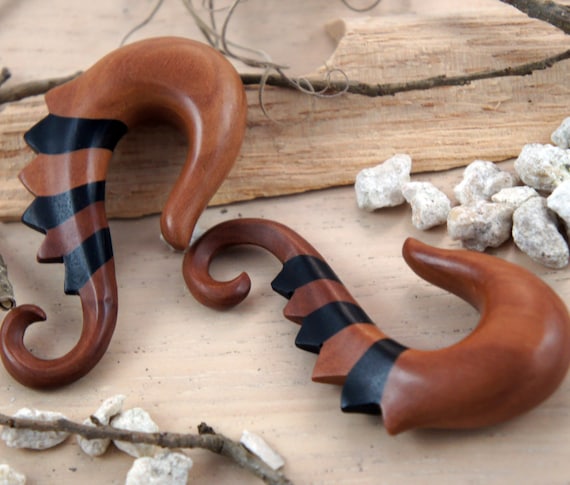 Sold as Pair Earth Accessories Flared Saddle Expander Abelone and Organic Wood Plug Earrings