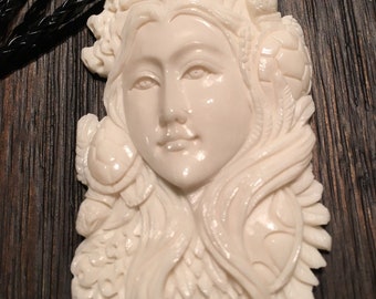 Water Goddess Totem Necklace White Bone Carved Ocean Sea Turtles Coral Pendent