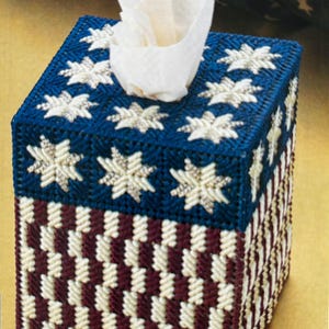 Plastic Canvas Pattern in 7 Count Pretty Quilted Stars and Stripes  Boutique Tissue Topper Spring Summer
