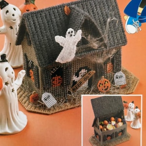 Plastic Canvas Pattern in 7 Count Haunted House Centerpiece Candy Treat Holder Halloween Fall