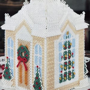 Modello in tela di plastica in 7 conteggi Bellissimo topper in tessuto per boutique di case vittoriane Autunno Inverno Natale