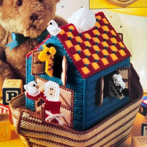 Plastic Canvas Pattern in 7 Count Adorable Noah&#39;s Ark Boutique Tissue Topper Kids Summer Spring
