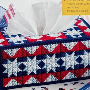 Plastic Canvas Pattern in 7 Count Patriotic Pride Long Style Tissue Topper