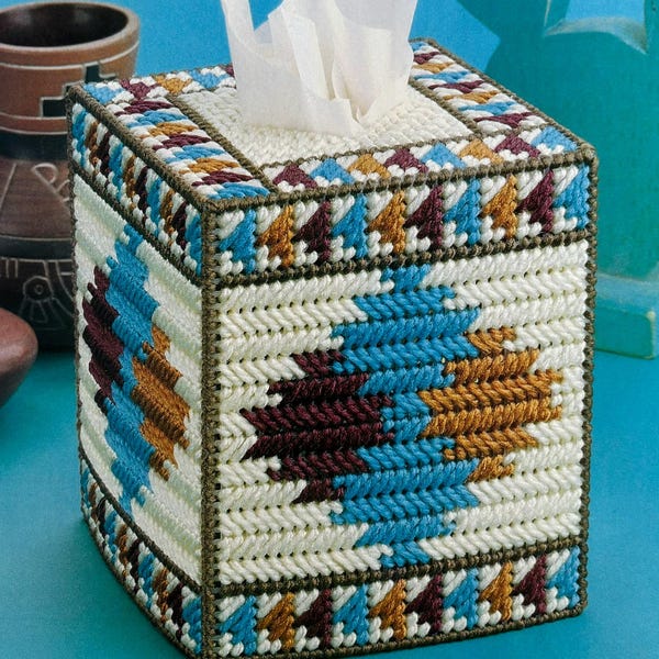 Plastic Canvas Pattern in 7 Count Desert Designs Boutique Tissue Topper Summer Fall Autumn