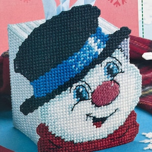 Kunststof canvaspatroon in 7 count Snappy Snowman Boutique tissuetopper winterkerst
