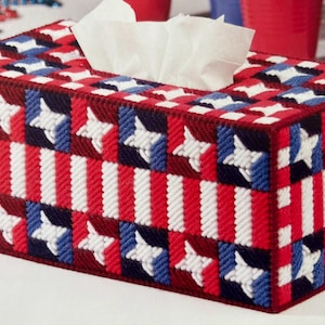 Plastic Canvas Pattern in 7 Count Star Spangled USA Long Style Tissue Topper Cover