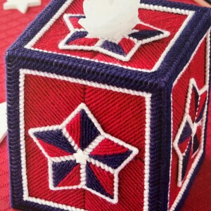 Plastic Canvas Pattern in 7 Count Red White and Blue USA Boutique Tissue Topper Cover