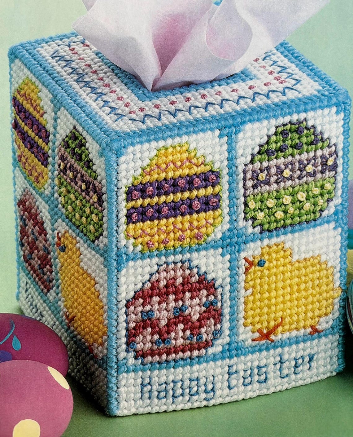 Plastic Canvas Pattern in 7 Count Happy Easter Boutique Tissue Topper ...