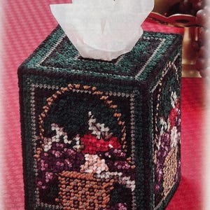 Plastic Canvas Pattern in 7 Count Pretty Elegant Fruit Basket Boutique Tissue Topper Spring Summer Fall Winter