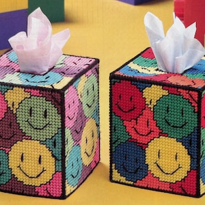 Kunststoff Canvas Muster in 7 Count Cute Happy Faces Boutique Tissue Topper Frühling Sommer Herbst Winter