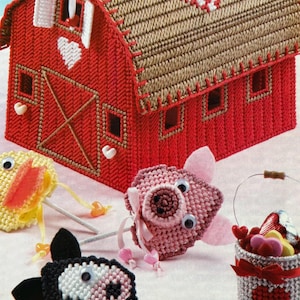 Plastic Canvas Pattern in 7 Count Valentine Barnyard Party Favors Set