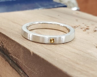 Thin Brushed Citrine Band in Sterling Silver - Citrine Band, Citrine Ring, Sterling Silver Wedding Band, Brushed Band, Brushed Citrine Ring