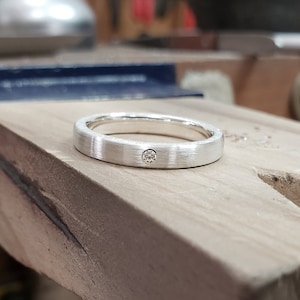 Thin Brushed Diamond Band in Sterling Silver-Diamond Band, Sterling Silver Diamond Ring, Sterling Diamond Band, Sterling Silver Diamond Band