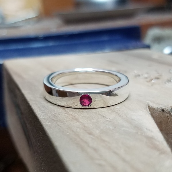 Sterling Silver Ruby Band - Sterling Ruby Band, Sterling Silver Ruby Ring, Sterling Silver Ruby Wedding Band, Ruby Band, Ruby Wedding Band M