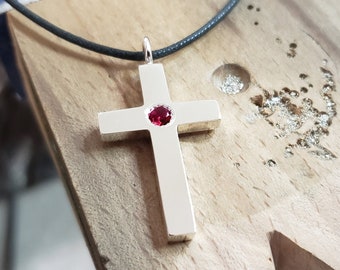 Large Ruby Cross Pendant, Huge Sterling Silver Cross Necklace, Large Ruby Cross Necklace, Sterling Silver Cross Pendant, Large Silver Cross