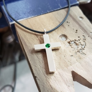 Large Emerald Cross Pendant, Sterling Silver Cross Necklace, Large Emerald Cross Necklace, Huge Sterling Silver Cross Pendant, Crucifix