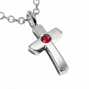 Ruby Cross Necklace Pendant In Sterling Silver - Sterling Silver Ruby Cross Necklace, Sterling Silver Cross Necklace, Silver Ruby Necklace