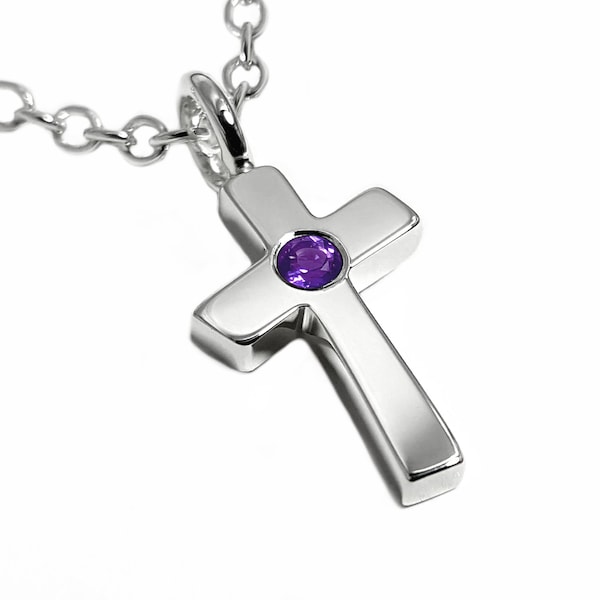 Amethyst Cross Necklace Pendant in Sterling Silver - Sterling Silver Amethyst Necklace, Sterling Silver Cross Necklace, Cross Pendant