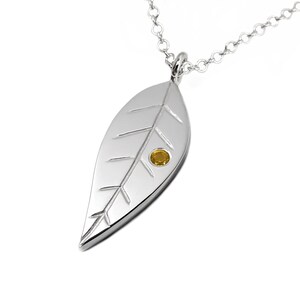 Citrine Leaf Necklace Pendant in Sterling Silver