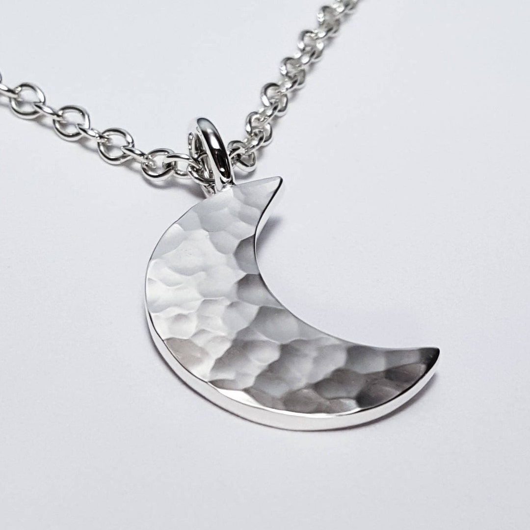 Hammered Moon Necklace Pendant in Sterling Silver - Sterling Silver ...
