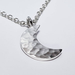 Hammered Moon Necklace Pendant In Sterling Silver - Sterling Silver Moon Necklace, Crescent Moon Necklace, Sterling Silver Moon Pendant
