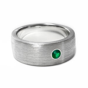 Sterling Silver Brushed Emerald Band - Wide Emerald Band, Matte Band, Sterling Silver Emerald Wedding Band, Emerald Ring, Brushed Band