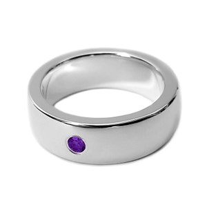 Wide Sterling Silver Amethyst Band - Sterling Silver Amethyst Ring, Sterling Silver Wide Band, Amethyst Wedding Band, Heavy Amethyst Band