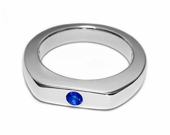 Anillo de zafiro azul simple en plata esterlina - Anillo de zafiro azul, anillo de zafiro de plata esterlina, anillo de zafiro plateado, zafiro sterling