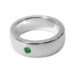 Wide Sterling Silver Emerald Band - Sterling Silver Emerald Ring, Emerald Wedding Band, Heavy Emerald Band, Sterling Silver Wide Band