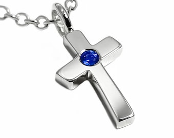 Ciondolo Collana Croce Zaffiro Blu in Argento Sterling - Collana Croce Zaffiro, Ciondolo Croce Zaffiro, Croce Argento Sterling Zaffiro