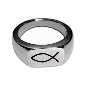 Christian Fish Ring in Sterling Silver - Sterling Silver Jesus Fish Ring, Ichthus Ring, Ichthys Ring, Sterling Silver Christian Fish Ring