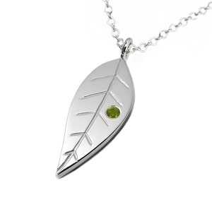 Peridot Leaf Necklace Pendant in Sterling Silver image 1