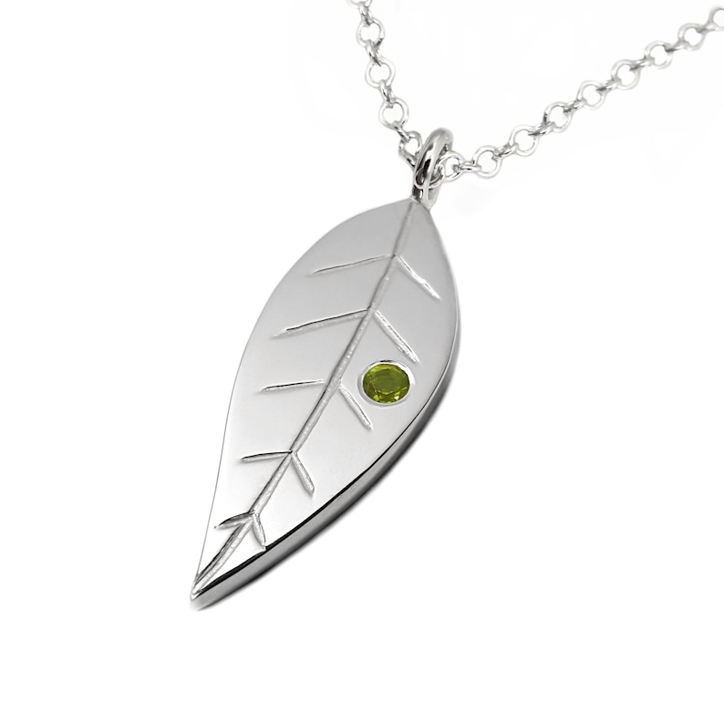 Peridot Leaf Necklace Pendant in Sterling Silver image 1