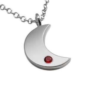 Garnet Moon Necklace Pendant In Sterling Silver - Sterling Silver Moon Necklace, Sterling Garnet Necklace, Sterling Moon Pendant