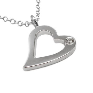 Cubic Zirconia Open Heart Necklace Pendant in Sterling Silver, Cubic Zirconia Heart Necklace, CZ Heart Pendant, Silver Heart Pendant