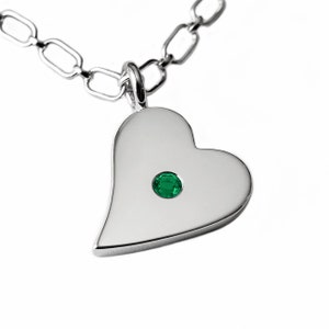 Emerald Sideways Heart Necklace Pendant in Sterling Silver - Sterling Silver Heart Necklace, Sterling Heart Necklace, Silver Heart Pendant