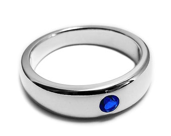 Tapered Blue Sapphire Ring in Sterling Silver - Sterling Blue Sapphire Ring, Blue Sapphire Wedding Ring, Silver Blue Sapphire Ring