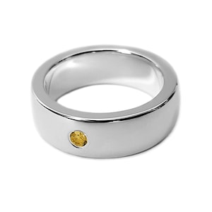 Wide Sterling Silver Citrine Band - Sterling Silver Citrine Ring, Sterling Silver Wide Band, Citrine Wedding Band, Heavy Citrine Band