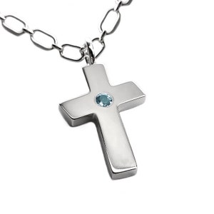 Large Blue Topaz Cross Pendant, Sterling Silver Cross Necklace, Large Blue Topaz Cross Necklace, Sterling Silver Cross Pendant, Silver Cross