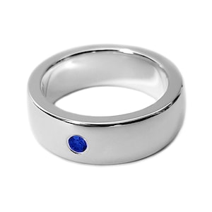 Wide Sterling Silver Blue Sapphire Band - Anillo de zafiro azul, Banda ancha de plata esterlina, Banda de boda de zafiro azul, Banda ancha pesada