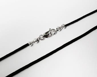 22 Inch Black Cotton Cord Necklace with Sterling Silver Clasp - Black Cotton Cord, Necklace Cord, Pendant necklace, Sterling Silver Cord