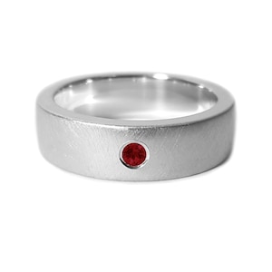 Wide Matte Garnet Band in Sterling Silver -  Garnet Band, Matte Band, Sterling Silver Wedding Band, Sterling Silver Wide Band, Garnet Ring